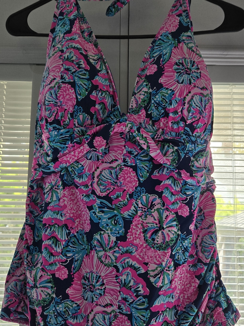Lilly Pulitzer Navy Floral Halter Tankini Swimsuit - Pink & Teal Print 16